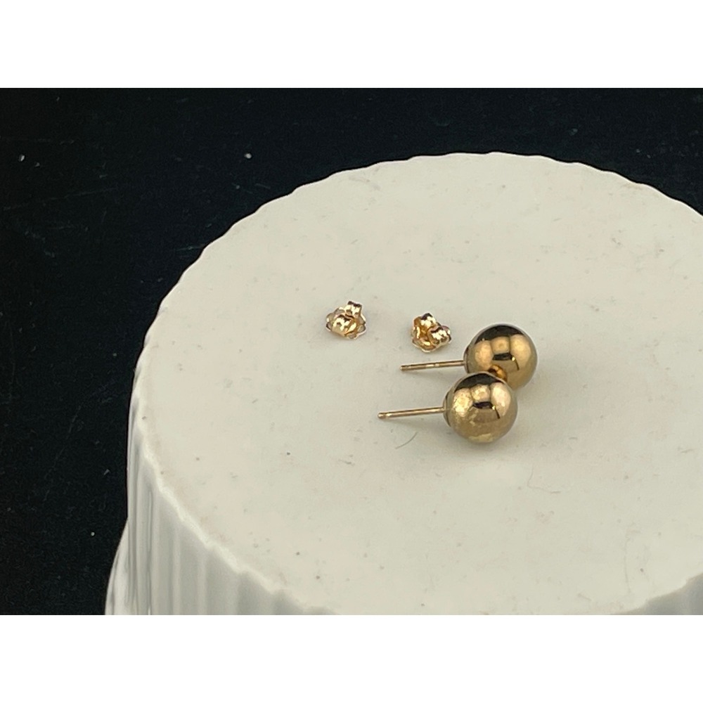 Vintage 14K Yellow Gold Ball Stud Earrings 7.8mm Minimal Sphere - Picture 9 of 14
